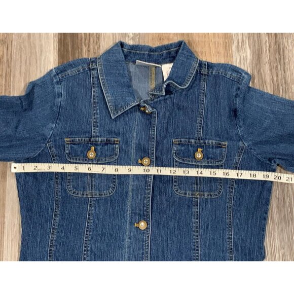 Erika & Co Womens Medium Button-Up Denim Jean Jacket Blue Rhinestones Pockets - Picture 8 of 11